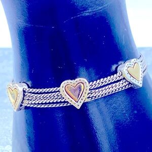 Brighton Heart Station Bracelet Two-Tone Toggle Reversible Charms Sz 6 1/2” EUC